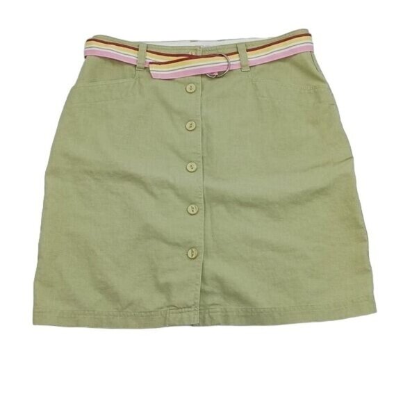 Christopher & Banks Womens 8 Skirt Green Button Front Linen A Line with Belt - Picture 1 of 5